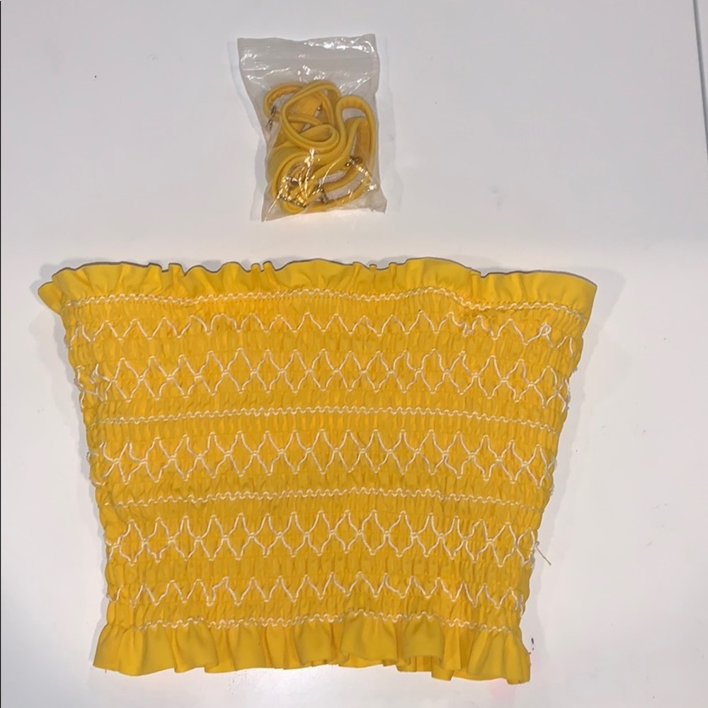 Yellow ruffle bathing suit top